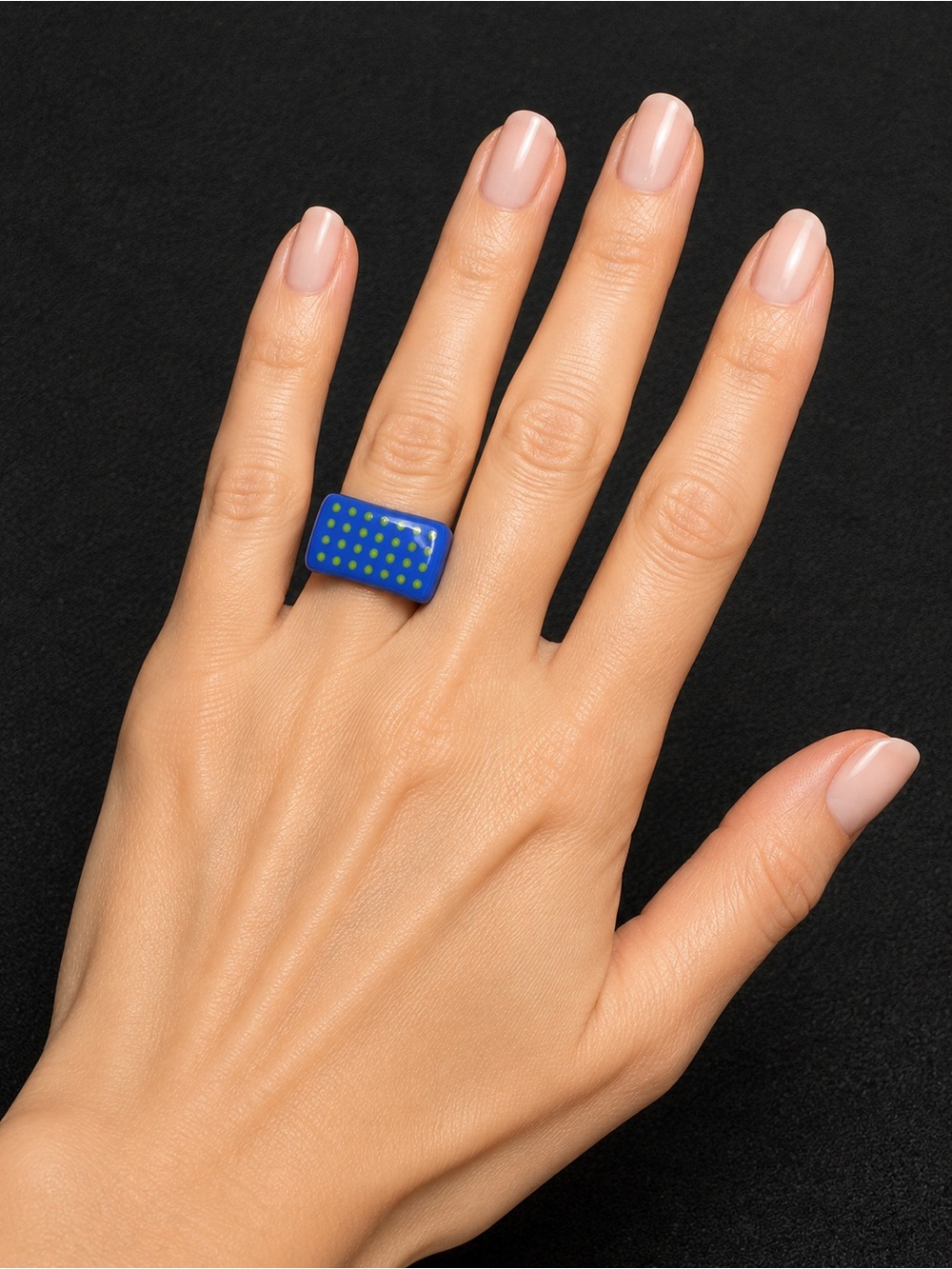 Italian Jewelry Boutique Blue Green Polka Dot Resin Statement Ring Rare Size 8